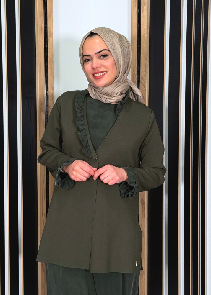 Miss Dalida Kolsuz Cupro Tunik Hırka KHAKİ - 3