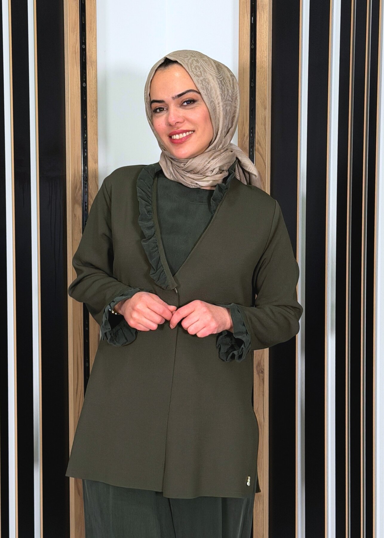 Miss Dalida Kolsuz Cupro Tunik Hırka KHAKİ - 3