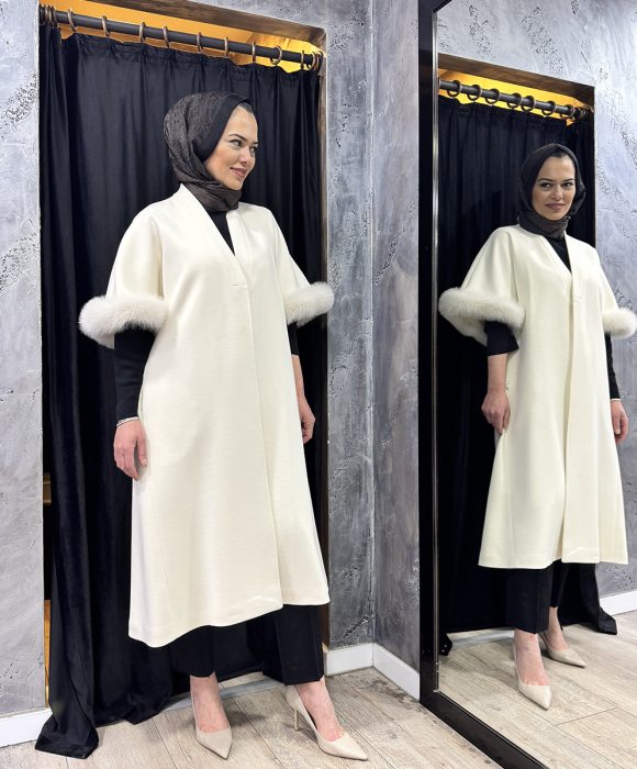 Miss Dalida Kolu Kürk Detaylı Yelek Fede/Ecru - 3