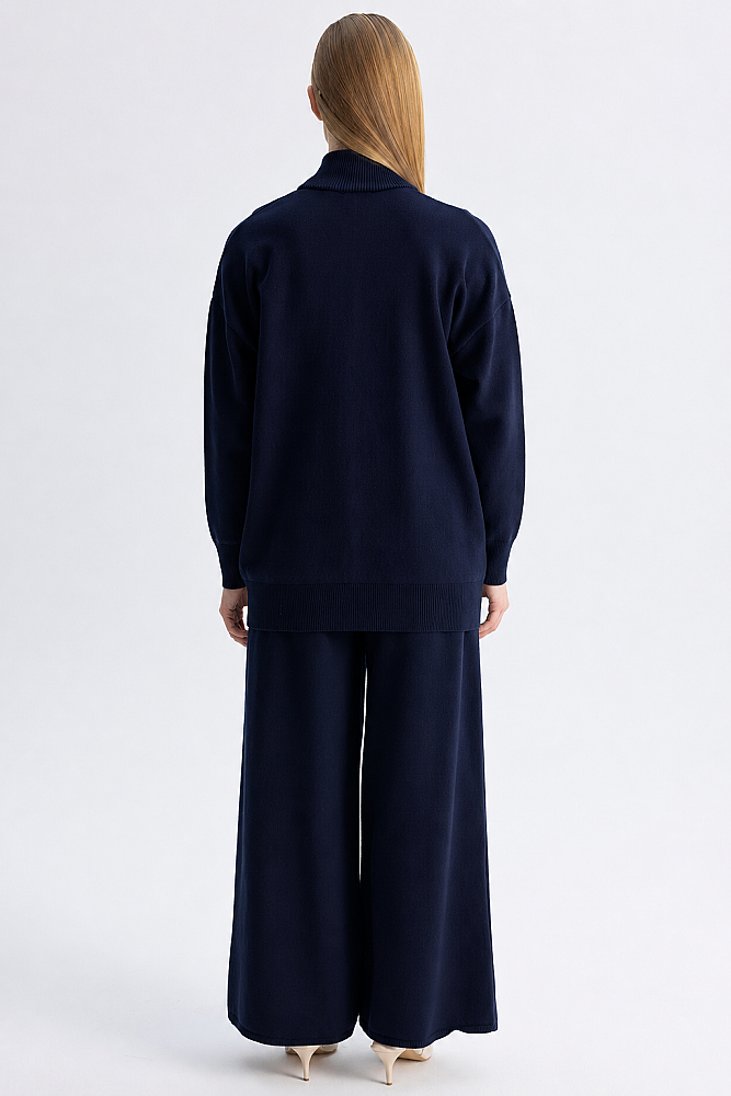 Miss Dalida Kontrast Renkli Uzun Touch Me Ceket Navy - 2