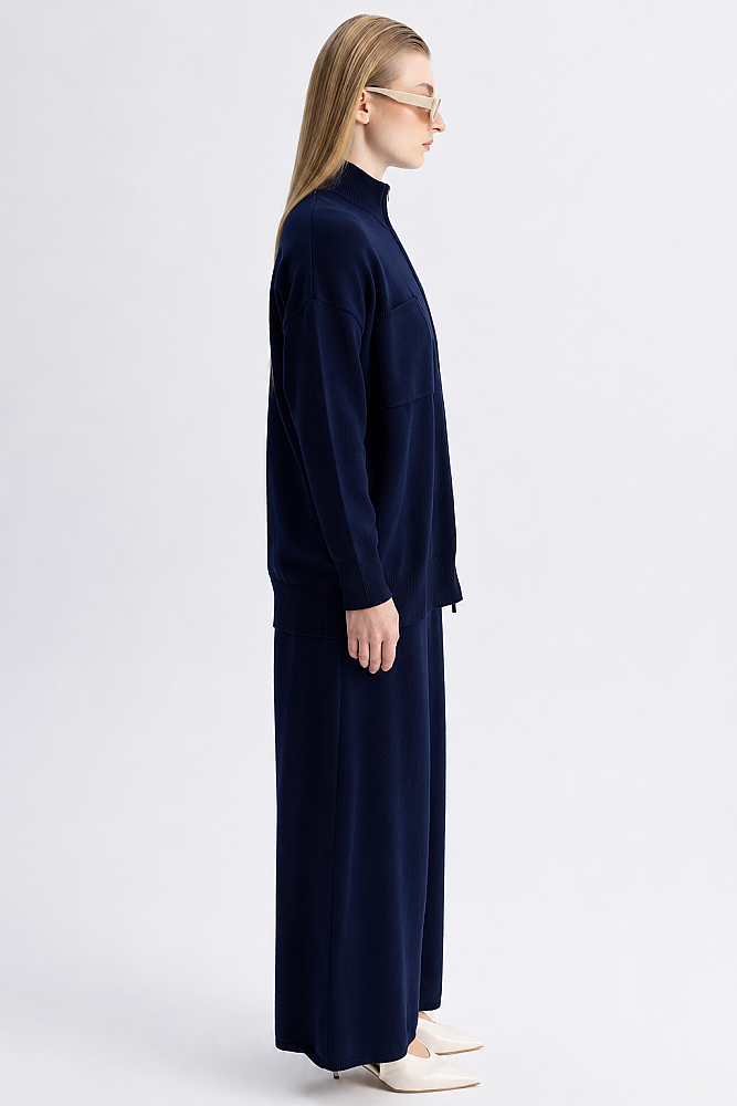 Miss Dalida Kontrast Renkli Uzun Touch Me Ceket Navy - 3