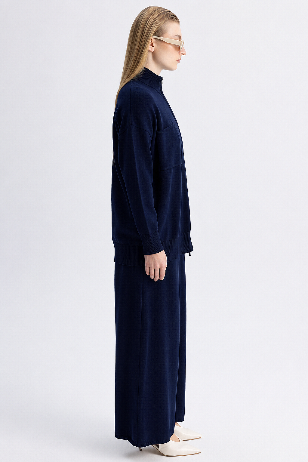 Miss Dalida Kontrast Renkli Uzun Touch Me Ceket Navy - 3