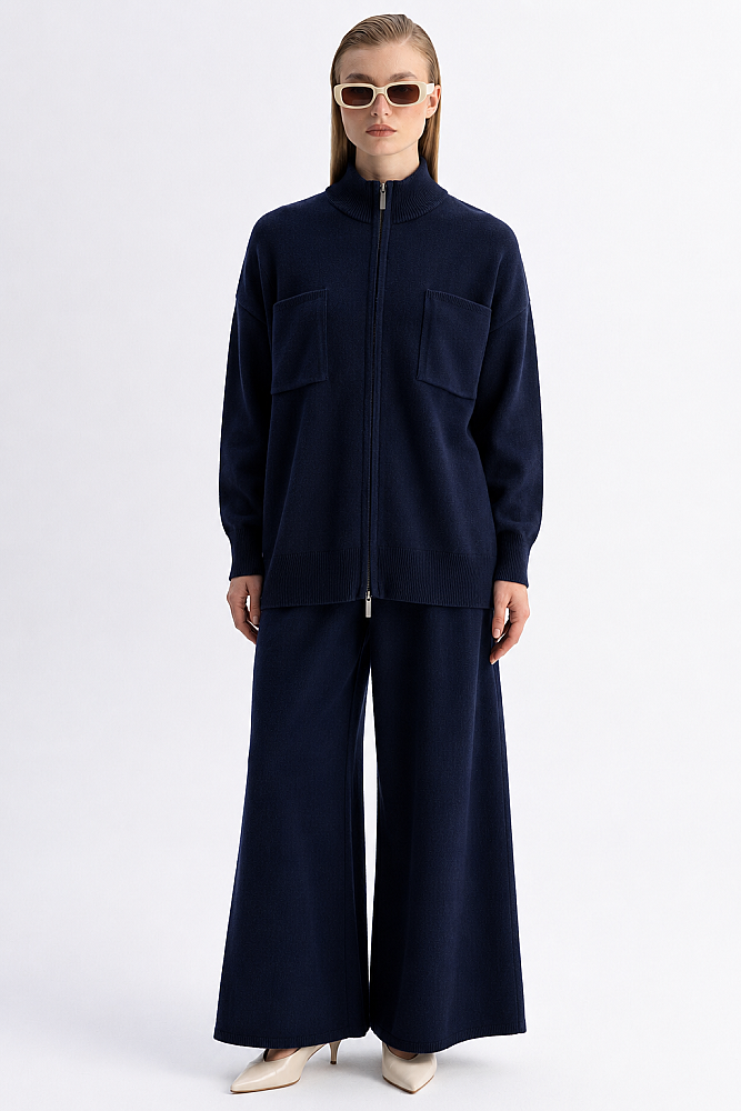 Miss Dalida Kontrast Renkli Uzun Touch Me Ceket Navy - 4