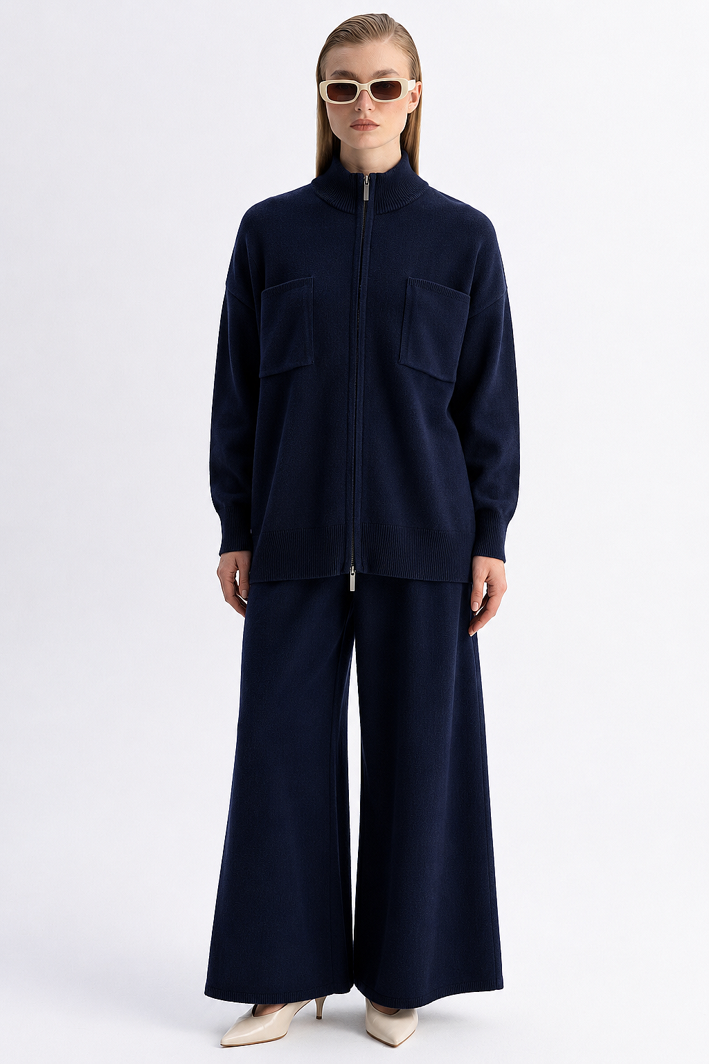 Miss Dalida Kontrast Renkli Uzun Touch Me Ceket Navy - 4