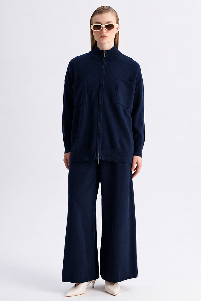Miss Dalida Kontrast Renkli Uzun Touch Me Ceket Navy - 5