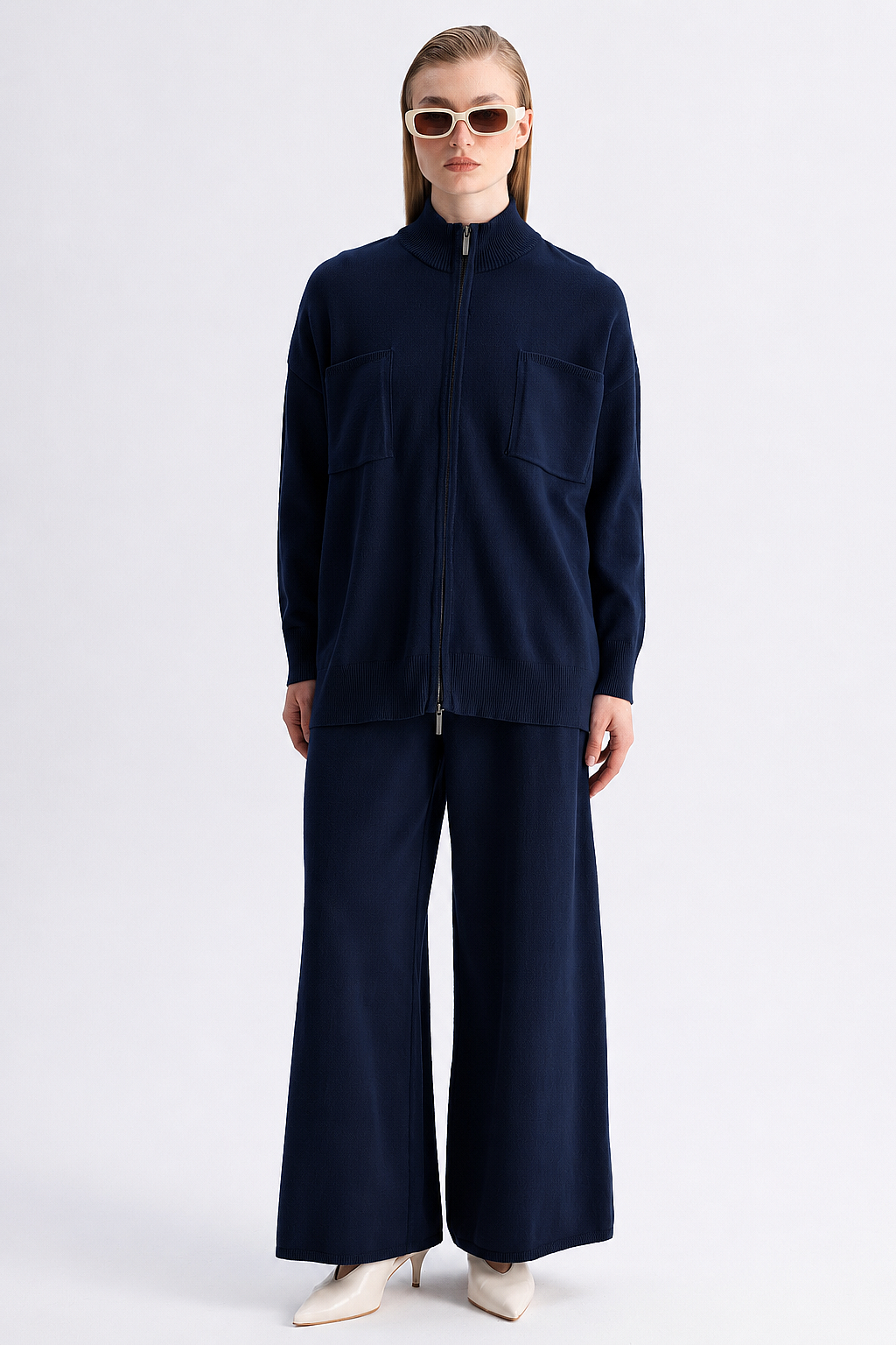 Miss Dalida Kontrast Renkli Uzun Touch Me Ceket Navy - 5