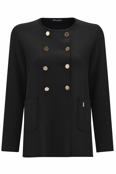 Miss Dalida Kruvaze Düğmeli Kısa Hırka BLACK - 1