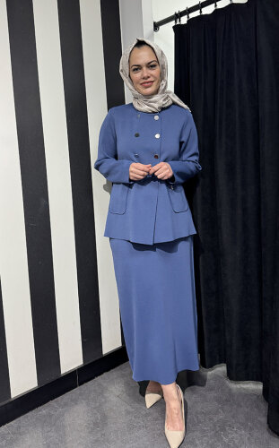 Miss Dalida Kruvaze Düğmeli Kısa Hırka İNDİGO - 3