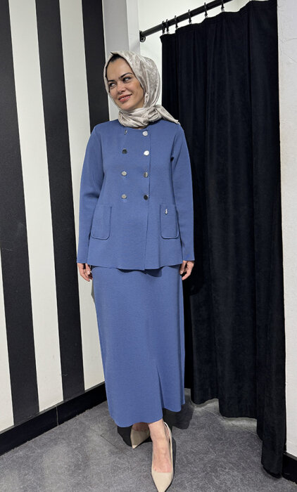 Miss Dalida Kruvaze Düğmeli Kısa Hırka İNDİGO - 4