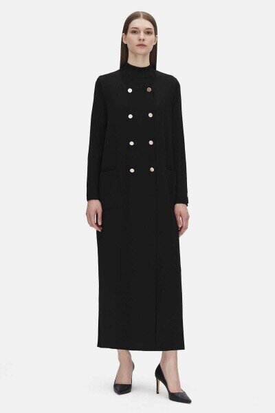 Miss Dalida Kruvaze Düğmeli Uzun Hırka BLACK - 1