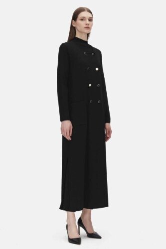 Miss Dalida Kruvaze Düğmeli Uzun Hırka BLACK - 2