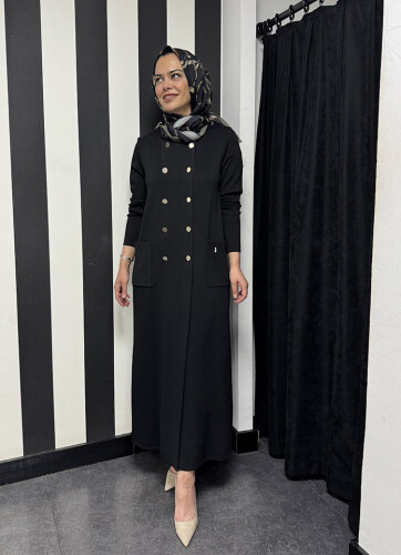 Miss Dalida Kruvaze Düğmeli Uzun Hırka BLACK - 8