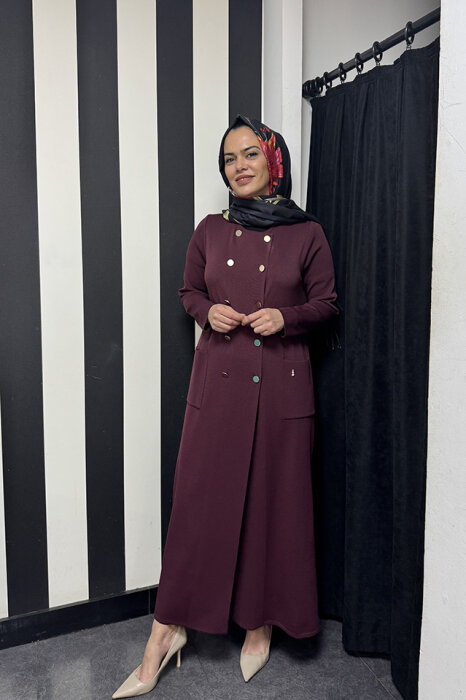 Miss Dalida Kruvaze Düğmeli Uzun Hırka BORDO - 2