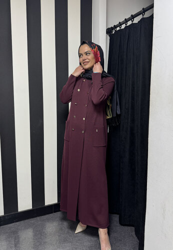Miss Dalida Kruvaze Düğmeli Uzun Hırka BORDO - 5