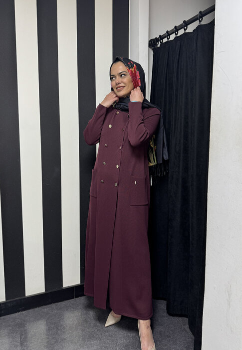 Miss Dalida Kruvaze Düğmeli Uzun Hırka BORDO - 5