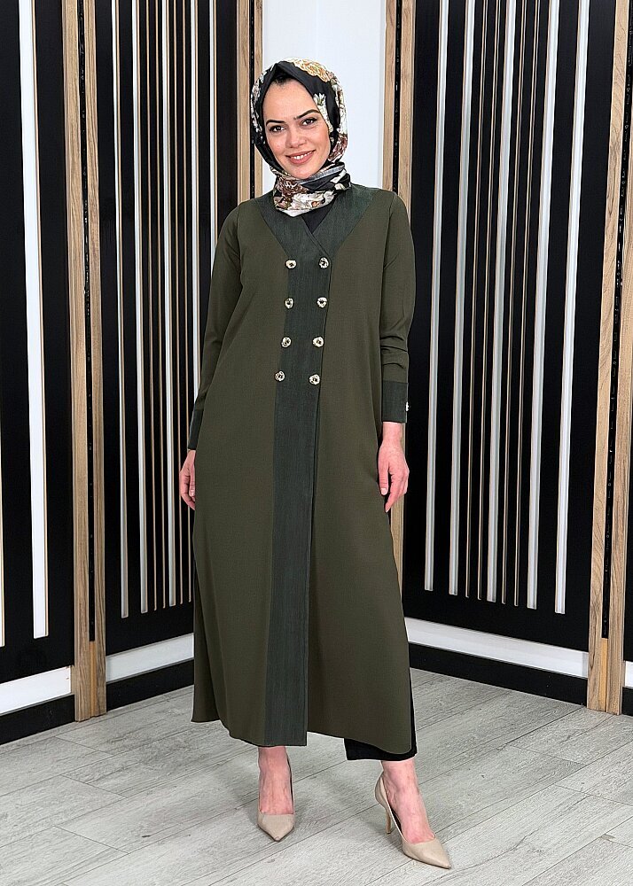 Miss Dalida Kruvaze Yaka Cupro Detaylı Triko Hırka KHAKİ