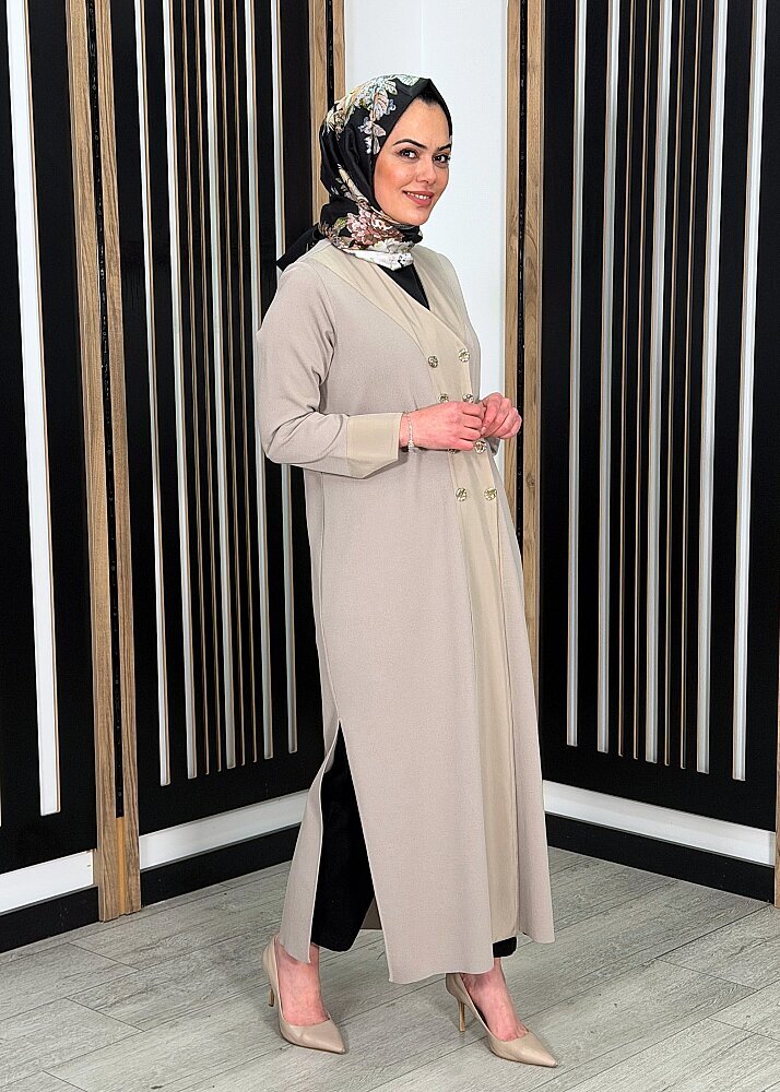 Miss Dalida Kruvaze Yaka Cupro Detaylı Triko Hırka Stone