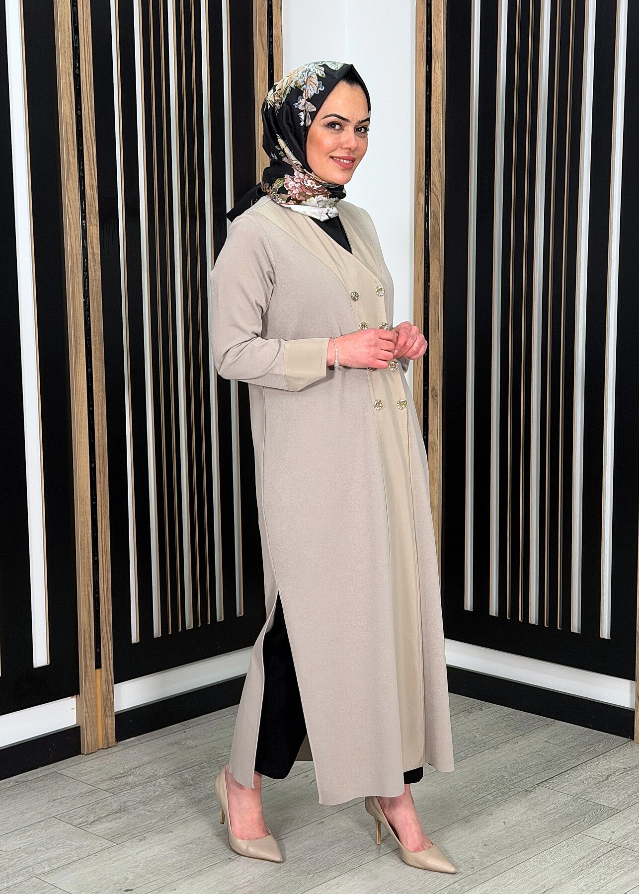 Miss Dalida Kruvaze Yaka Cupro Detaylı Triko Hırka Stone - 1