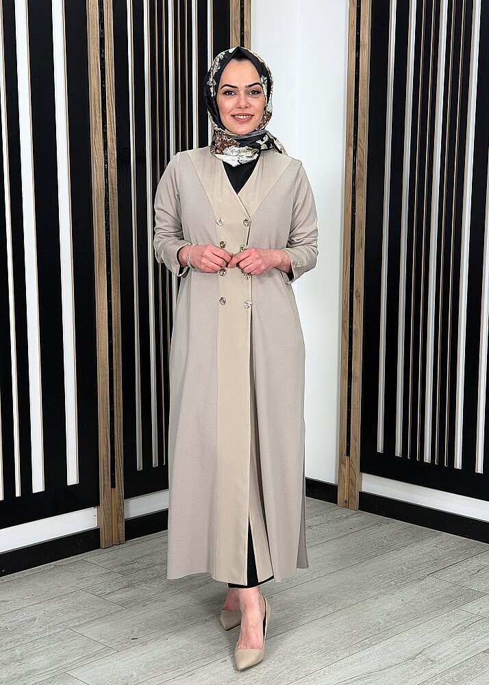 Miss Dalida Kruvaze Yaka Cupro Detaylı Triko Hırka Stone - 2