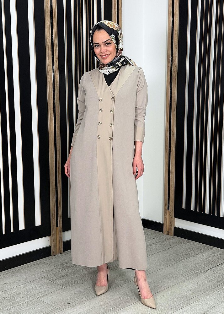 Miss Dalida Kruvaze Yaka Cupro Detaylı Triko Hırka Stone - 3