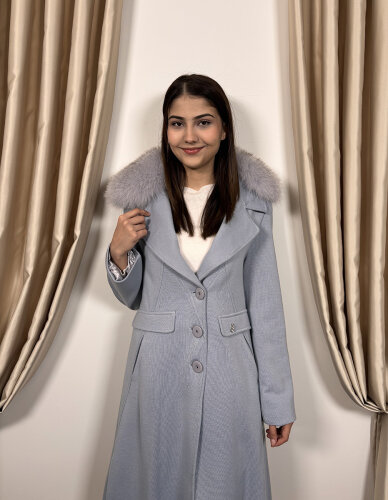 Miss Dalida Kürk Yaka Uzun Triko Manto BLUE - 2