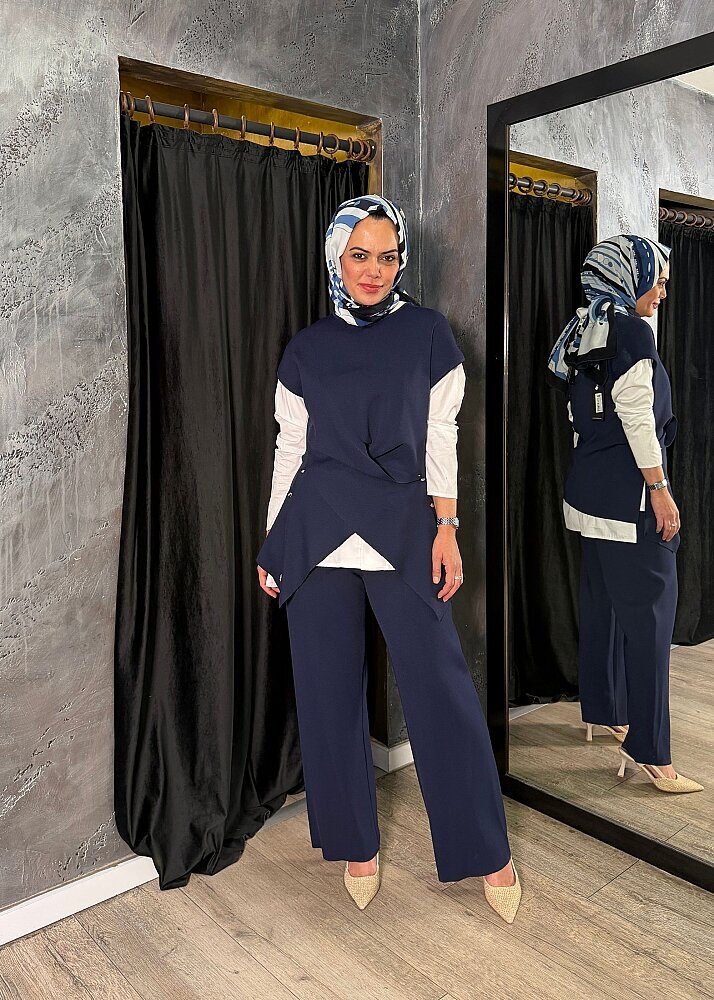 Miss Dalida Metal Düğme Detaylı Asimetrik Tunik Navy - 2