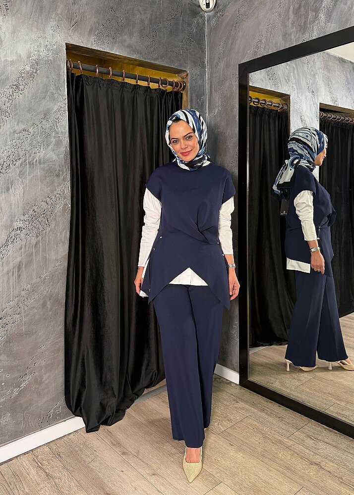 Miss Dalida Metal Düğme Detaylı Asimetrik Tunik Navy - 3