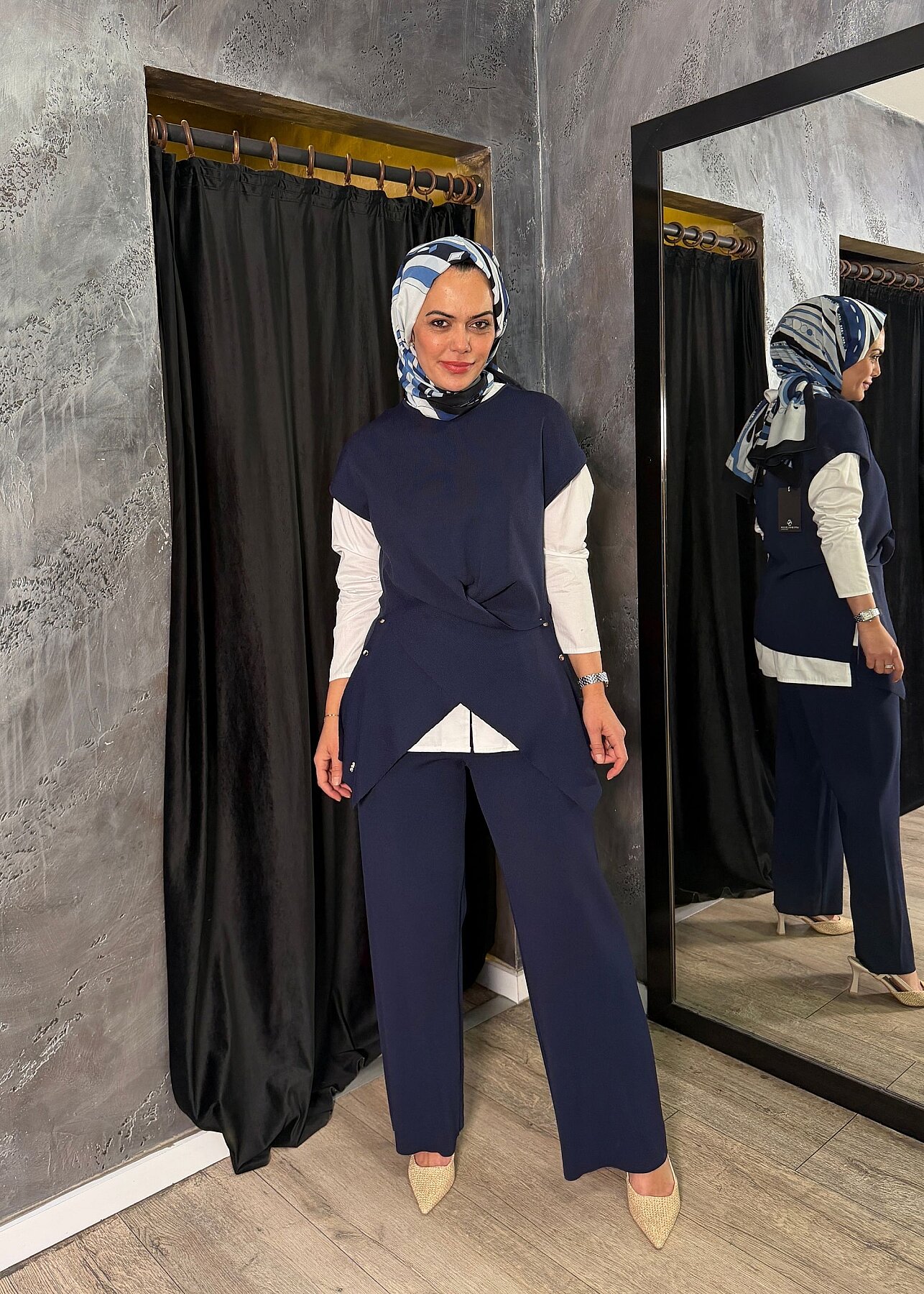 Miss Dalida Metal Düğme Detaylı Asimetrik Tunik Navy - 4
