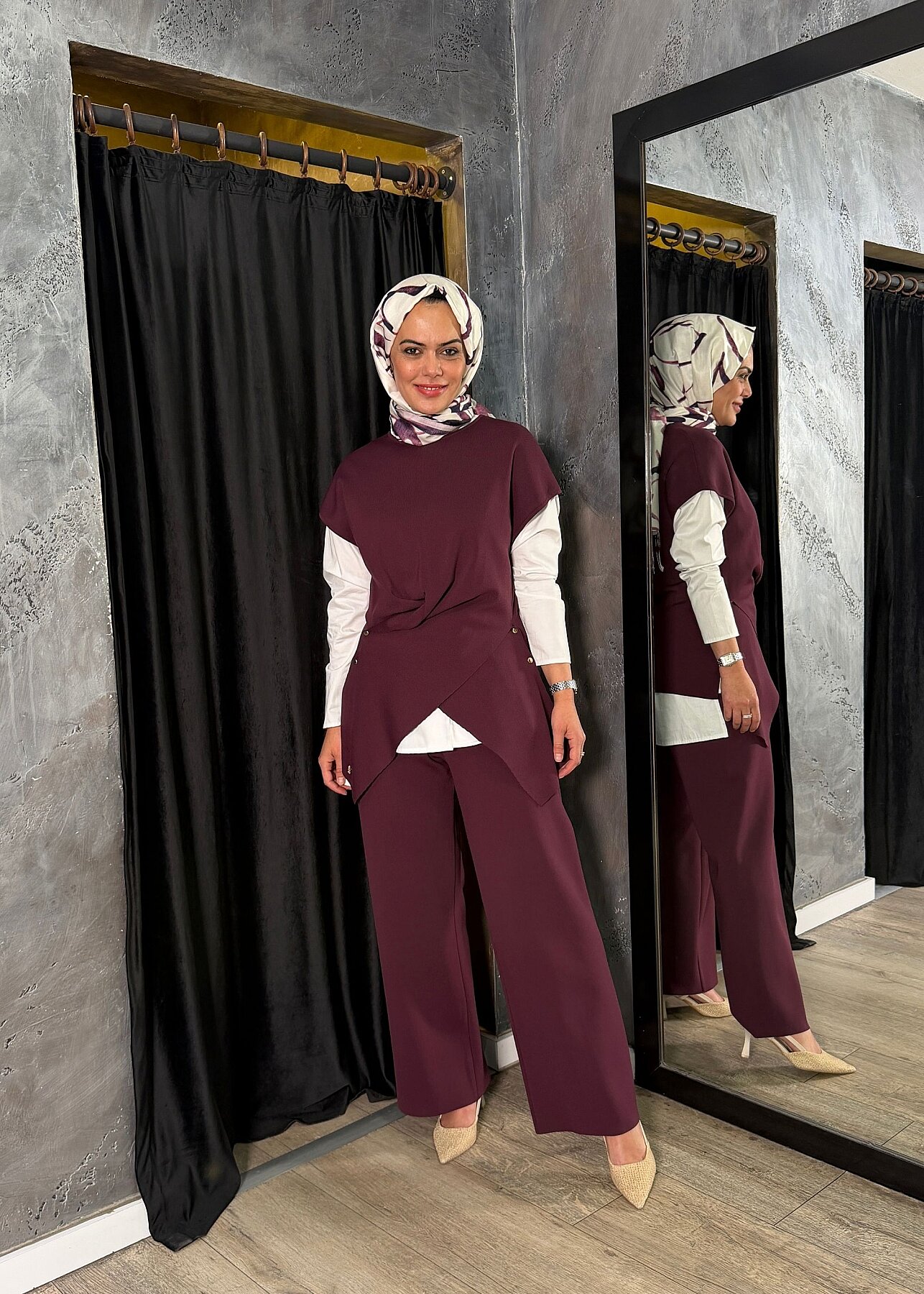 Miss Dalida Metal Düğme Detaylı Asimetrik Tunik Oubergine - 1