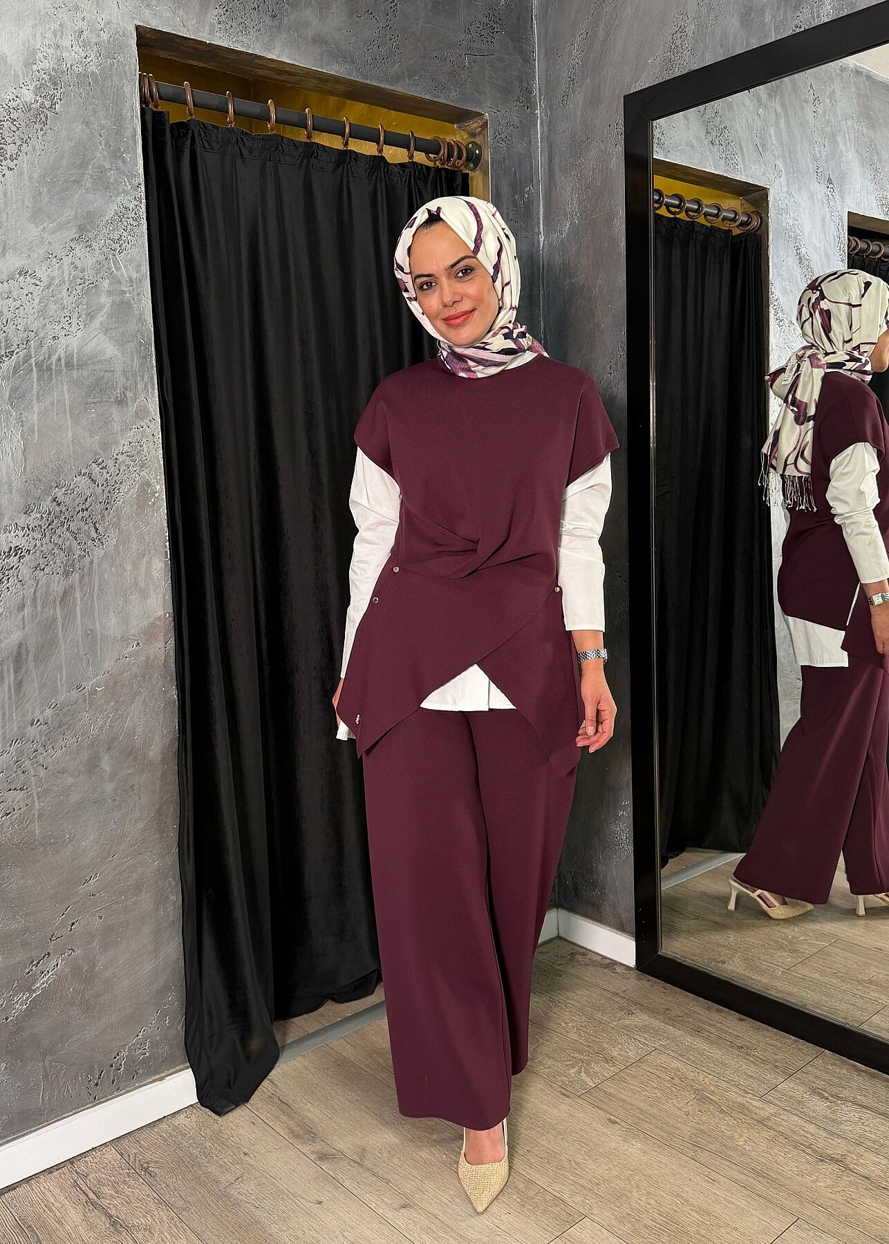 Miss Dalida Metal Düğme Detaylı Asimetrik Tunik Oubergine - 2