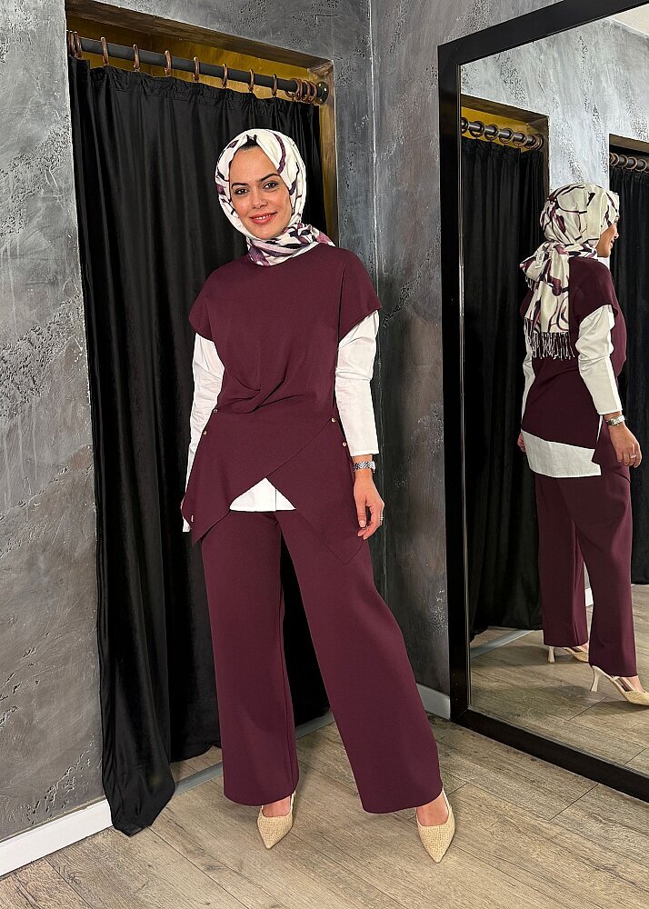 Miss Dalida Metal Düğme Detaylı Asimetrik Tunik Oubergine - 5