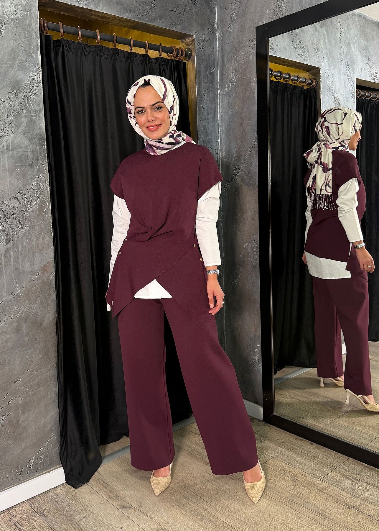 Miss Dalida Metal Düğme Detaylı Asimetrik Tunik Oubergine - 5