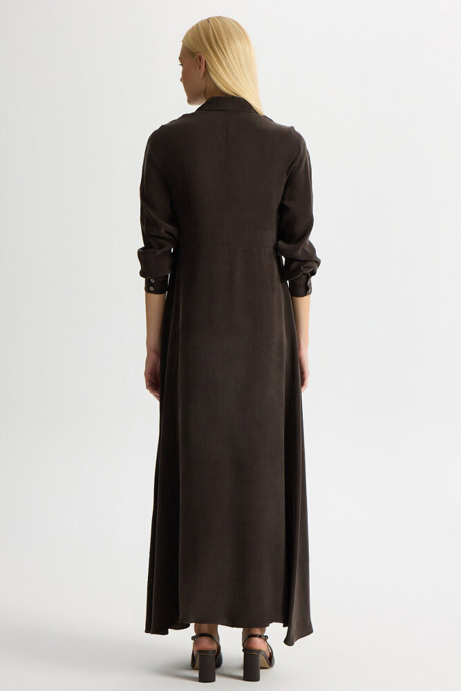 Miss Dalida Ön Kısmı Bağlama Detaylı Cupro Elbise Cacao Powder - 3