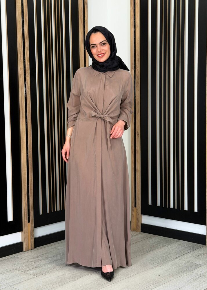 Miss Dalida Ön Kısmı Bağlama Detaylı Cupro Elbise Cacao Powder