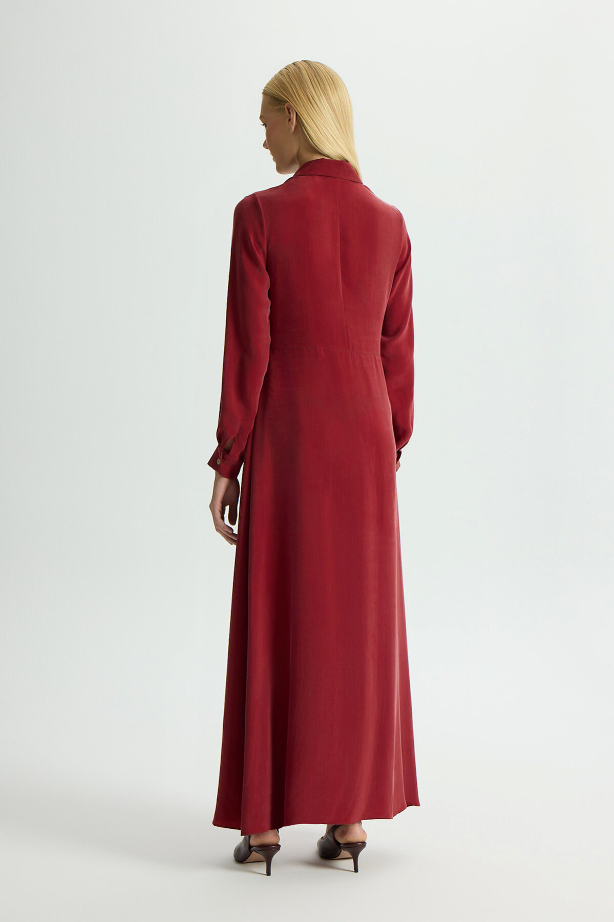 Miss Dalida Ön Kısmı Bağlama Detaylı Cupro Elbise Cherry - 3