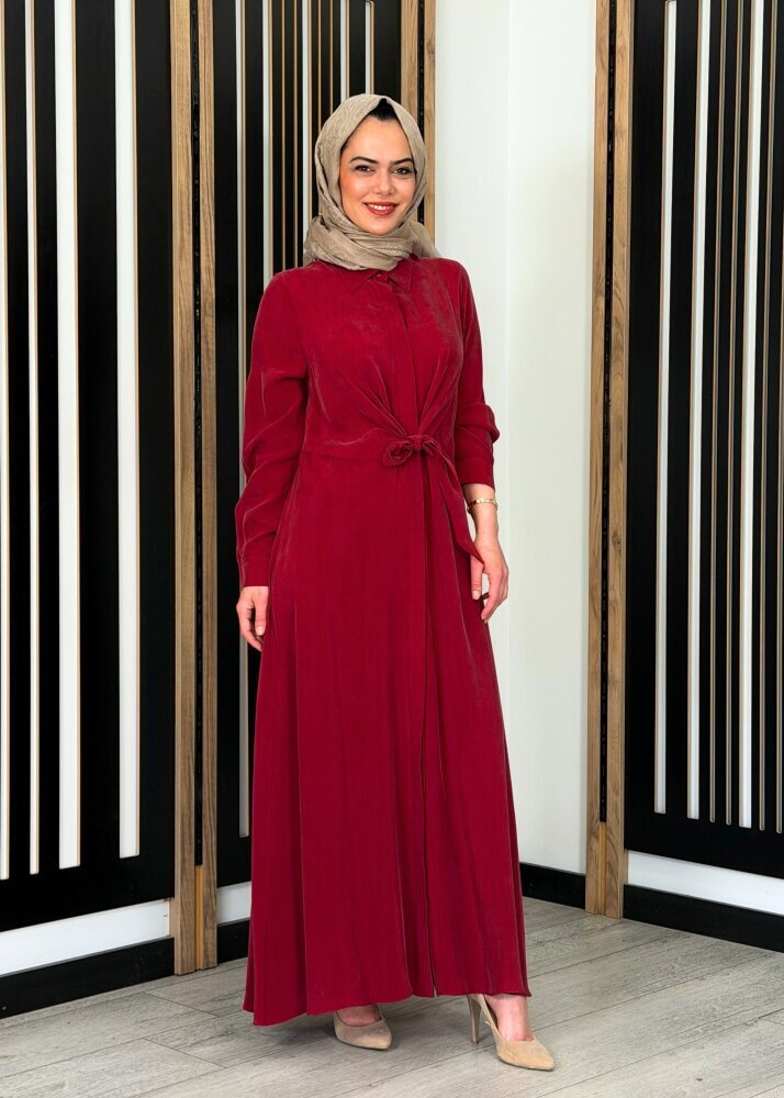 Miss Dalida Ön Kısmı Bağlama Detaylı Cupro Elbise Cherry