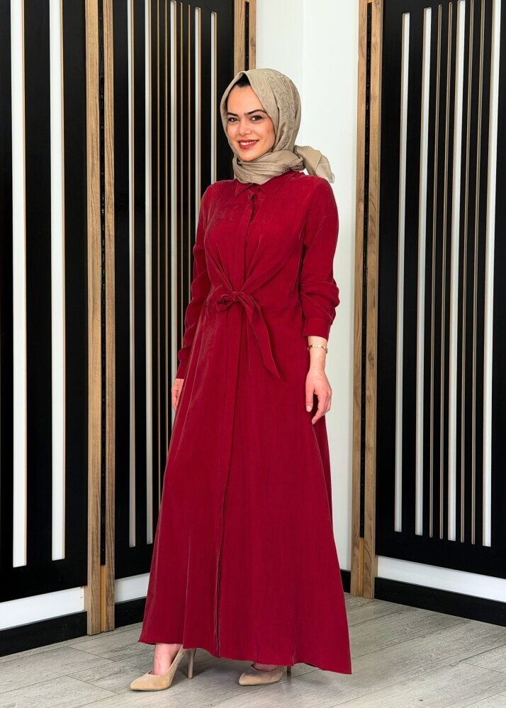 Miss Dalida Ön Kısmı Bağlama Detaylı Cupro Elbise Cherry - 2