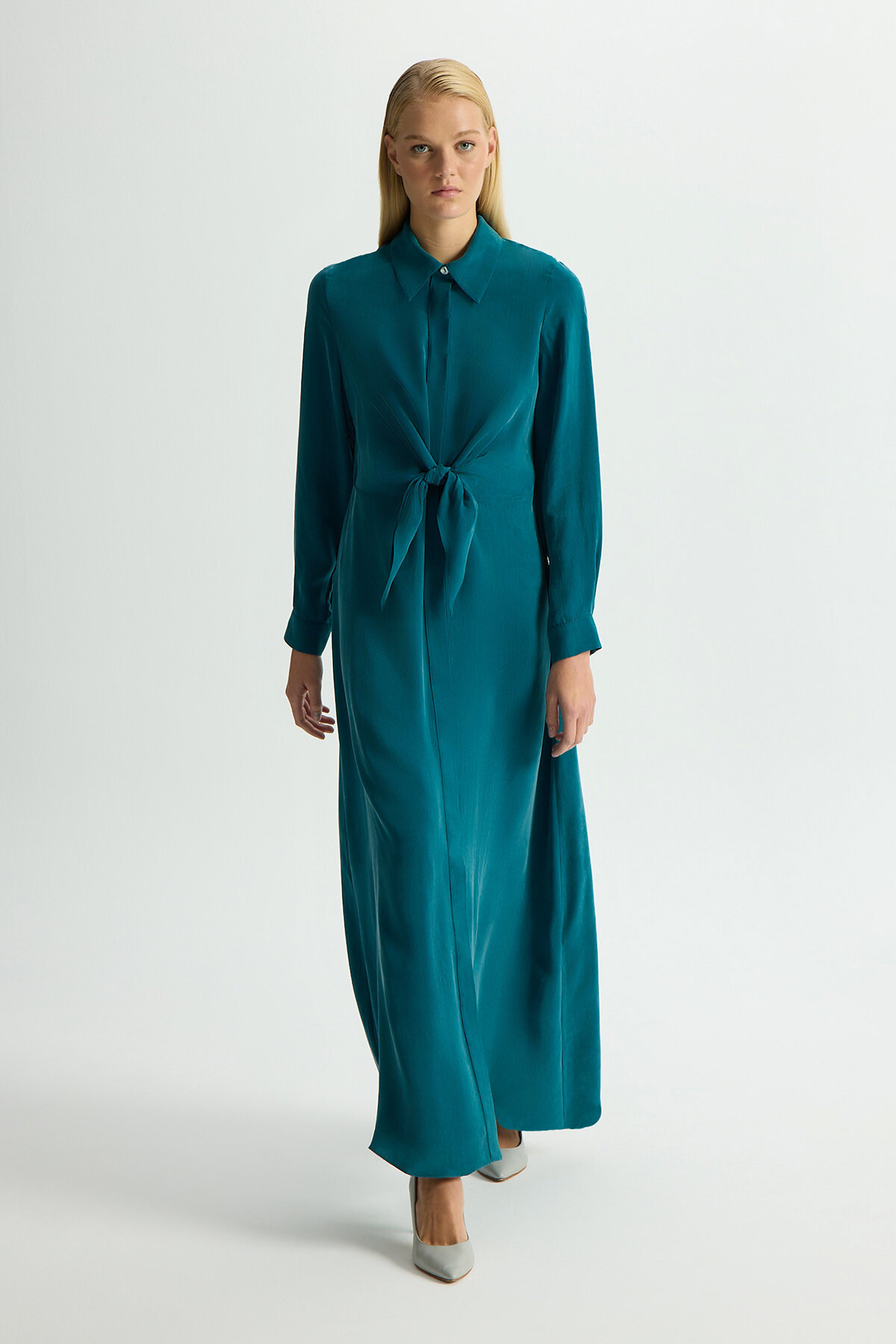 Miss Dalida Ön Kısmı Bağlama Detaylı Cupro Elbise North Sea - 3