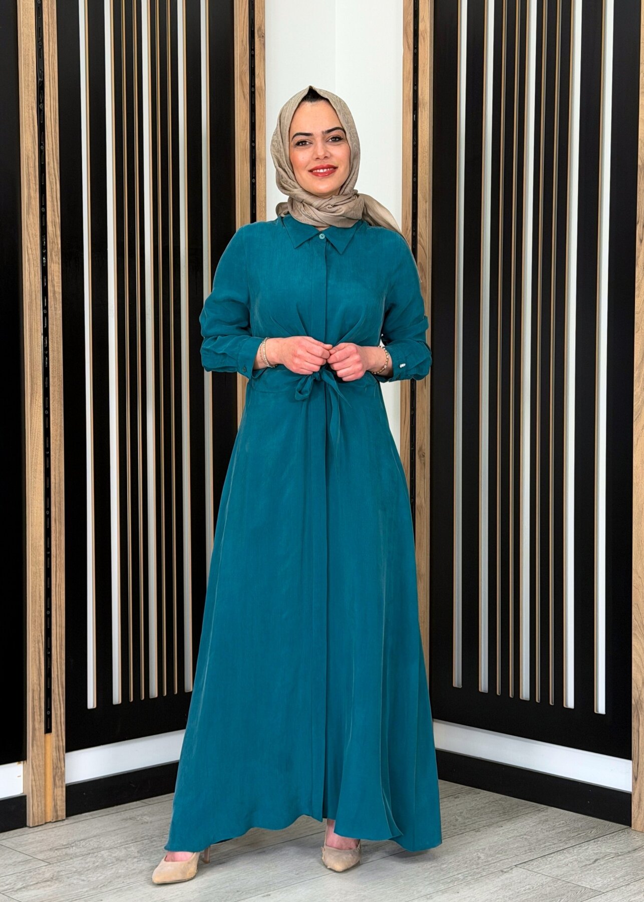 Miss Dalida Ön Kısmı Bağlama Detaylı Cupro Elbise North Sea - 1