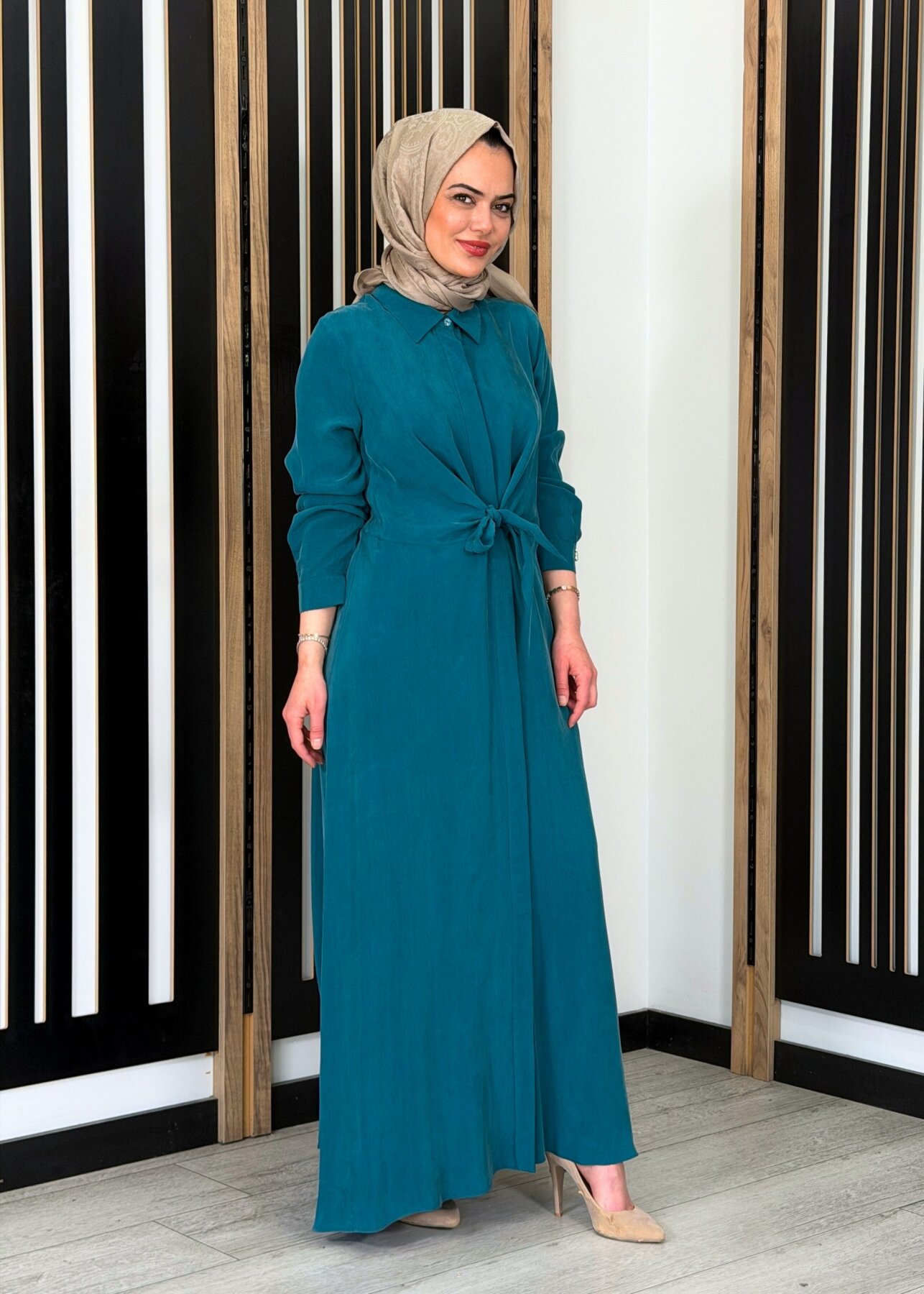 Miss Dalida Ön Kısmı Bağlama Detaylı Cupro Elbise North Sea - 3