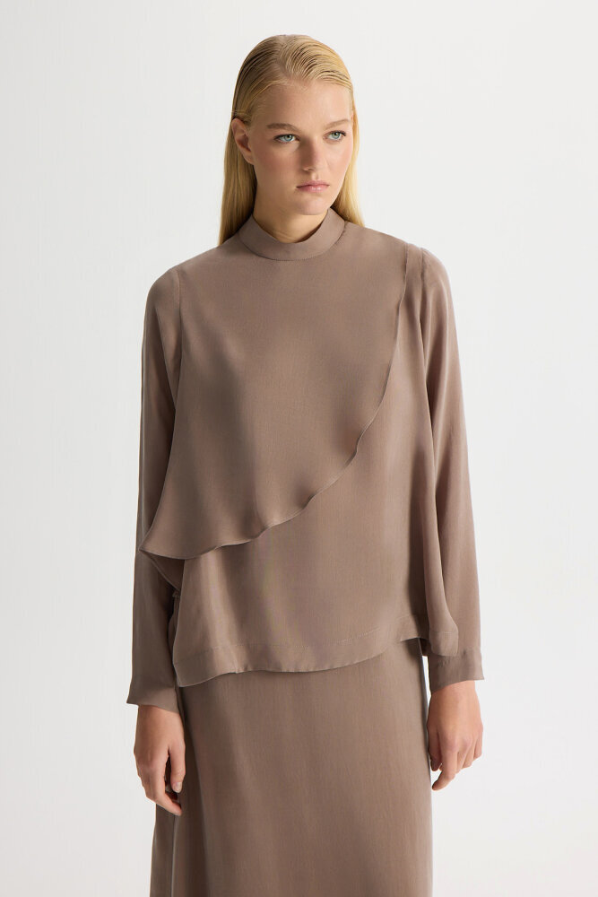 Miss Dalida Ön Kısmı Hareketli Cupro Tunik Cacao Powder