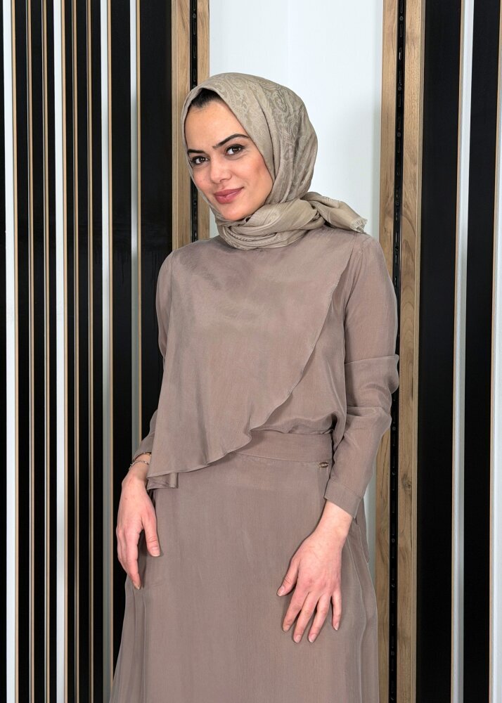 Miss Dalida Ön Kısmı Hareketli Cupro Tunik Cacao Powder