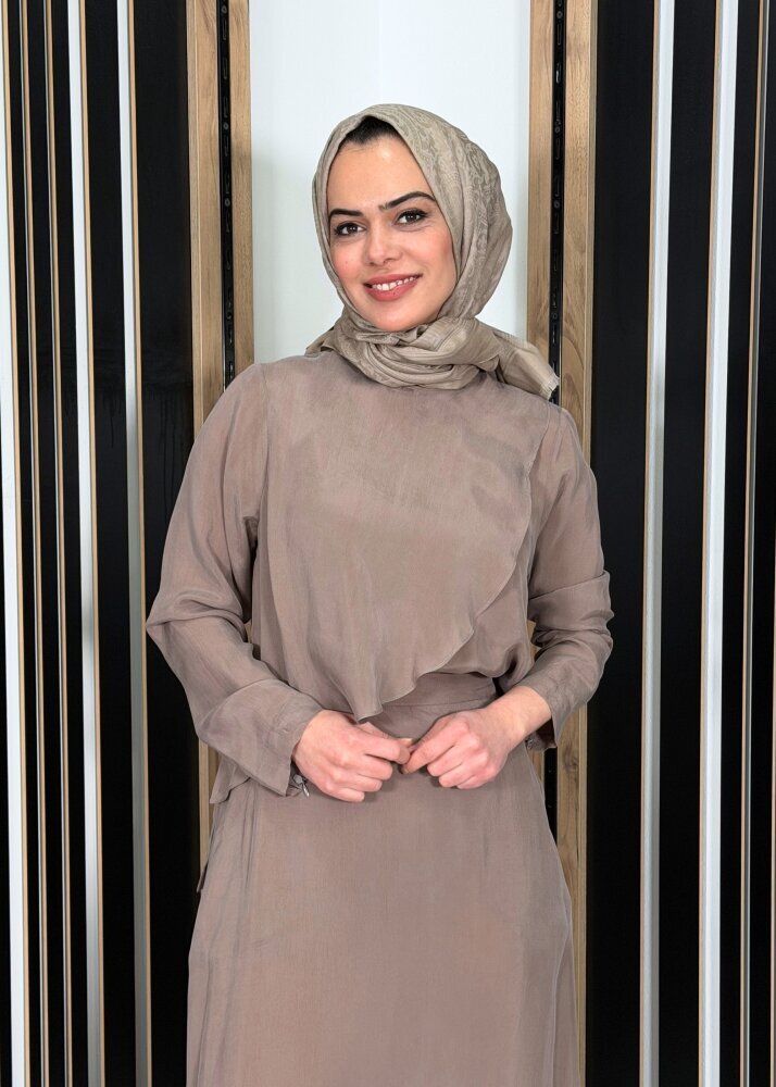 Miss Dalida Ön Kısmı Hareketli Cupro Tunik Cacao Powder - 2