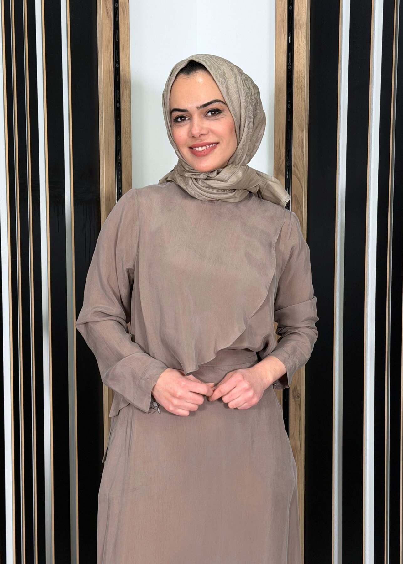 Miss Dalida Ön Kısmı Hareketli Cupro Tunik Cacao Powder - 2