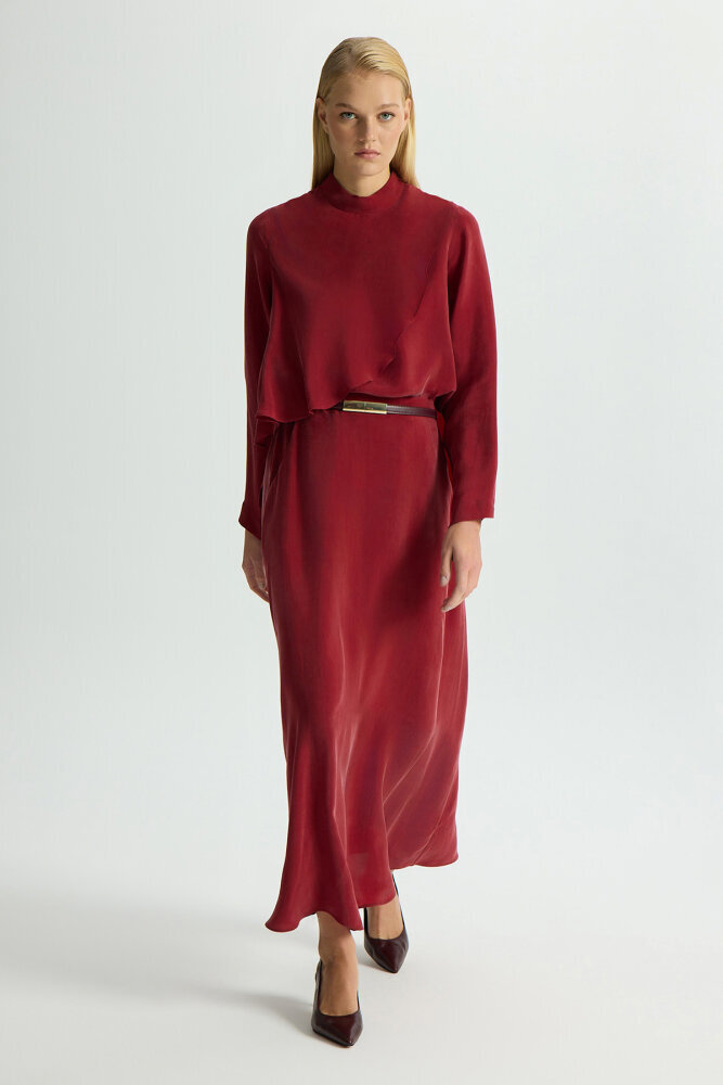 Miss Dalida Ön Kısmı Hareketli Cupro Tunik Cherry - 3