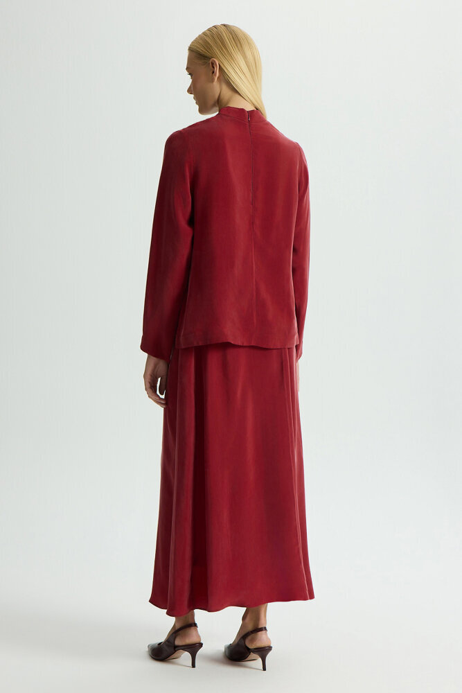 Miss Dalida Ön Kısmı Hareketli Cupro Tunik Cherry - 4