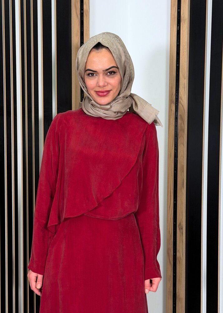 Miss Dalida Ön Kısmı Hareketli Cupro Tunik Cherry