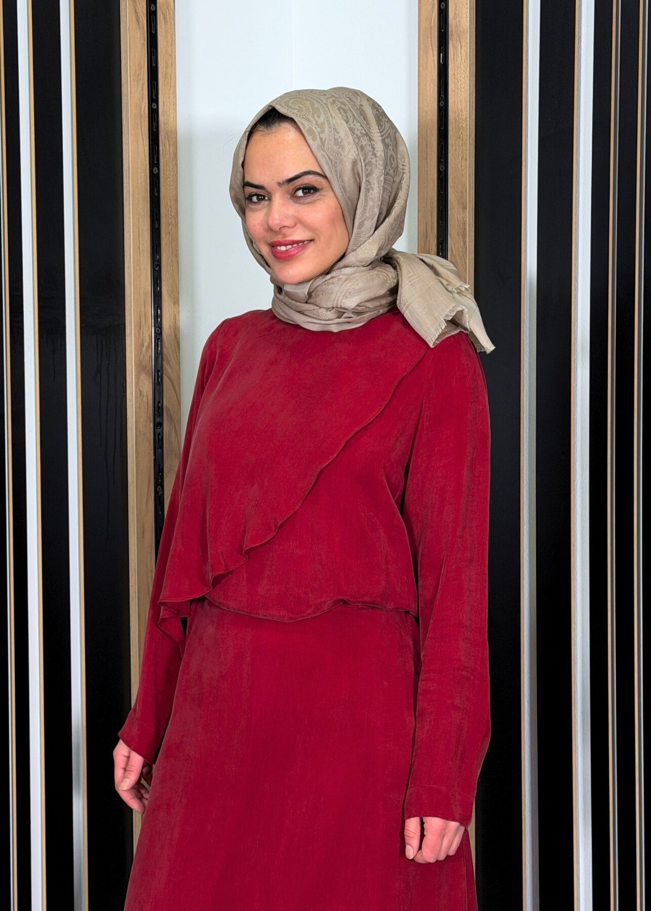 Miss Dalida Ön Kısmı Hareketli Cupro Tunik Cherry - 3