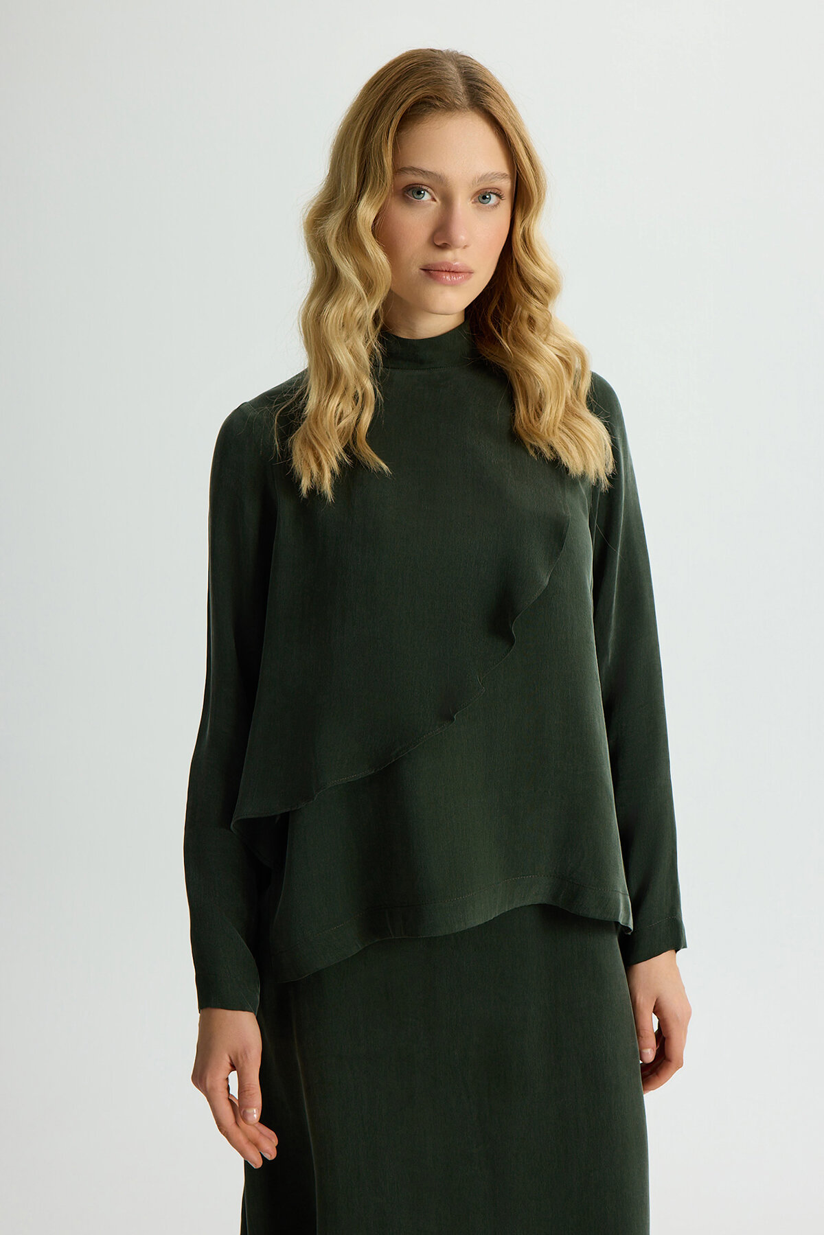 Miss Dalida Ön Kısmı Hareketli Cupro Tunik KHAKİ - 1