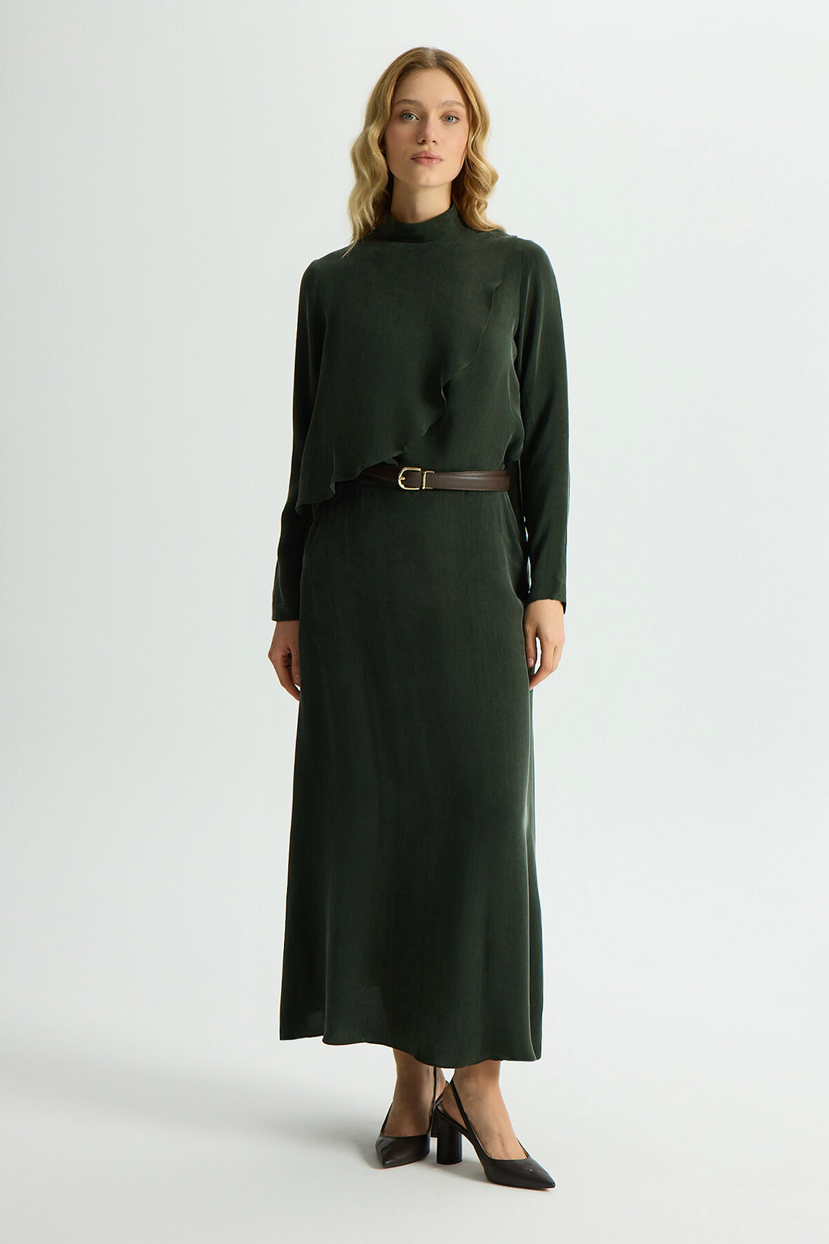 Miss Dalida Ön Kısmı Hareketli Cupro Tunik KHAKİ - 3